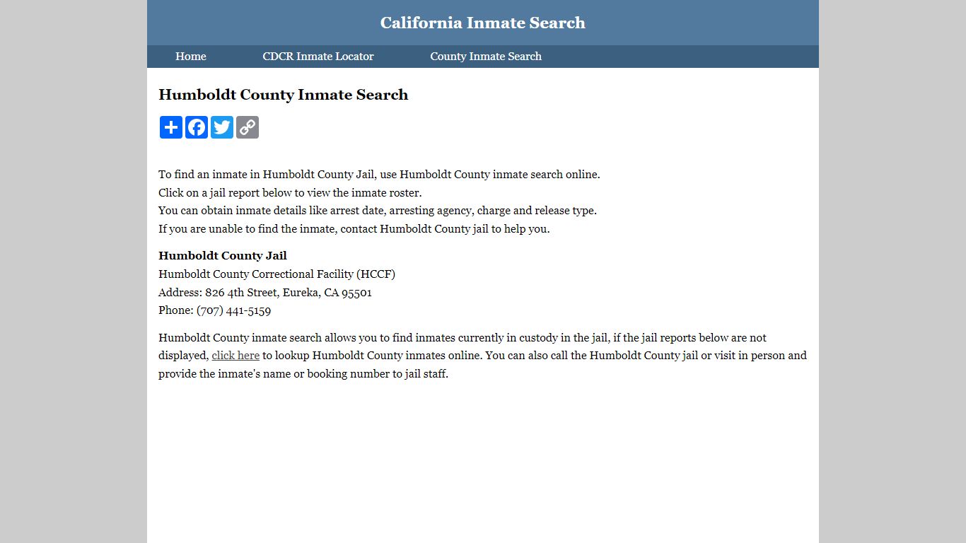 Humboldt County Inmate Search