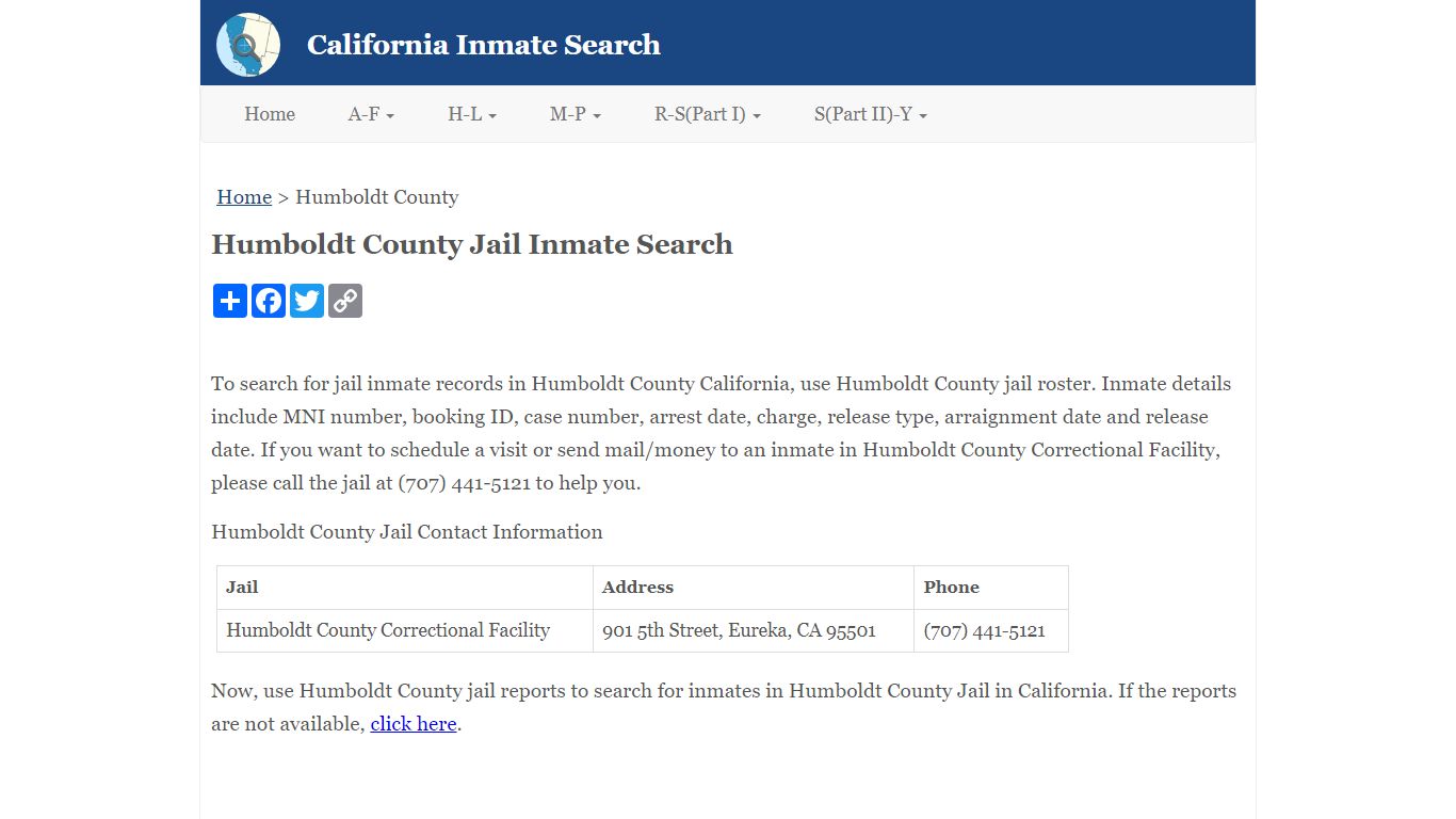 Humboldt County Jail Inmate Search